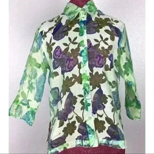 Elementz Top Sheer Butterflies Floral Sz S